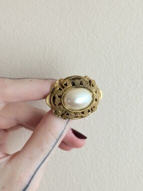 Vintage Miriam Haskell Gold and Faux Pearl Brooch